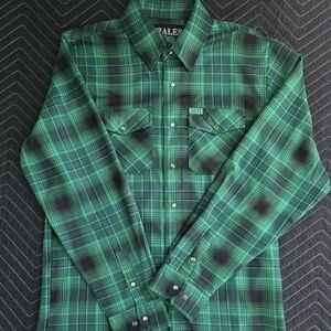 Hales Shamrock Green Plaid Casual Button Down Shirt With Green Pearl Snaps